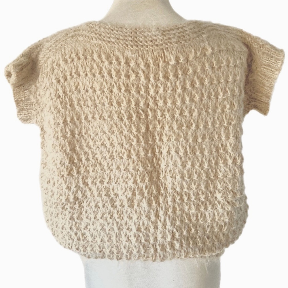 HANDMADE knitted top Beige cap sleeves waffle stitch - Picture 7 of 10